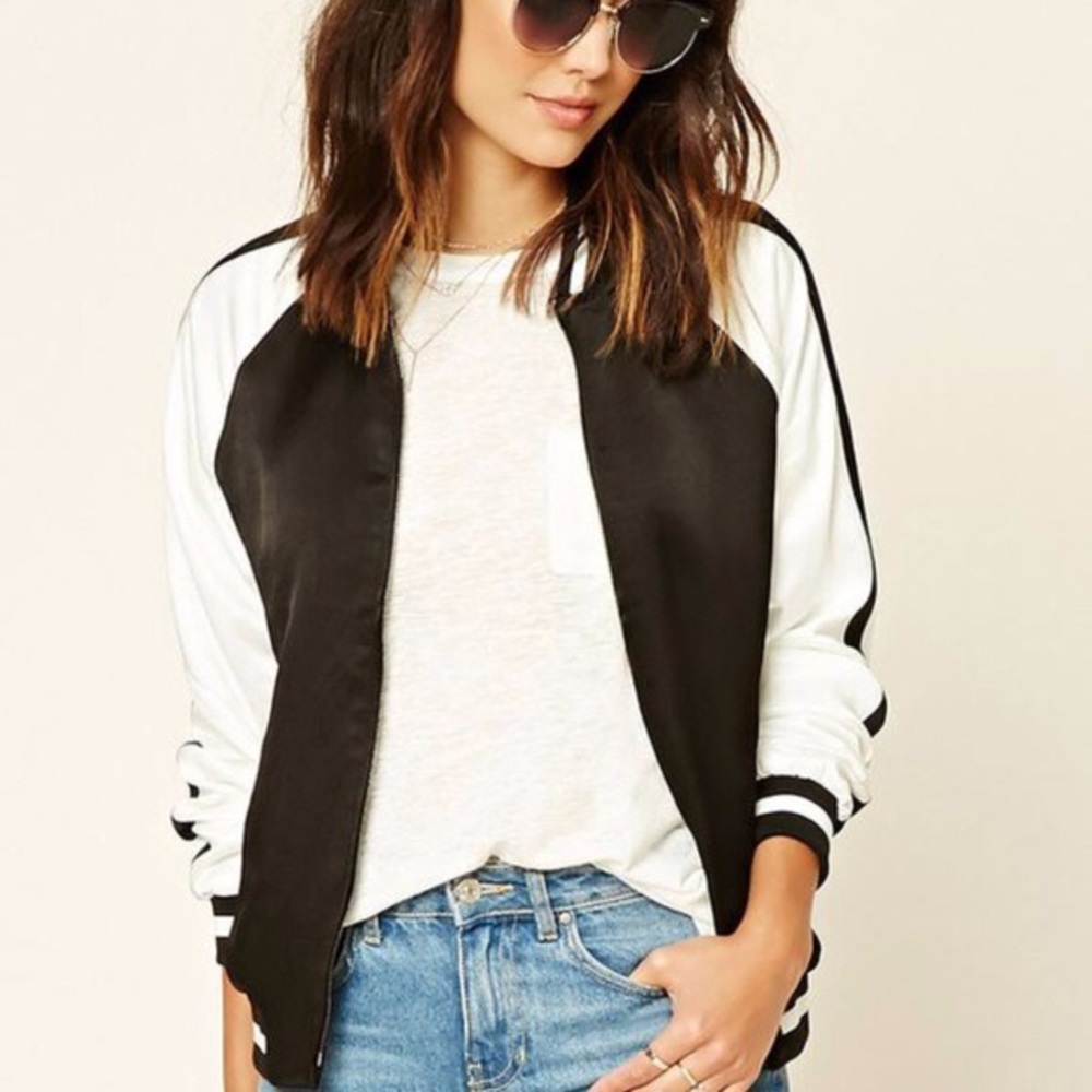 Forever 21 Varsity Jacket in Black with Stripes
